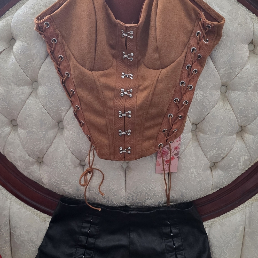 Brown Corset Top and Black Skirt Set